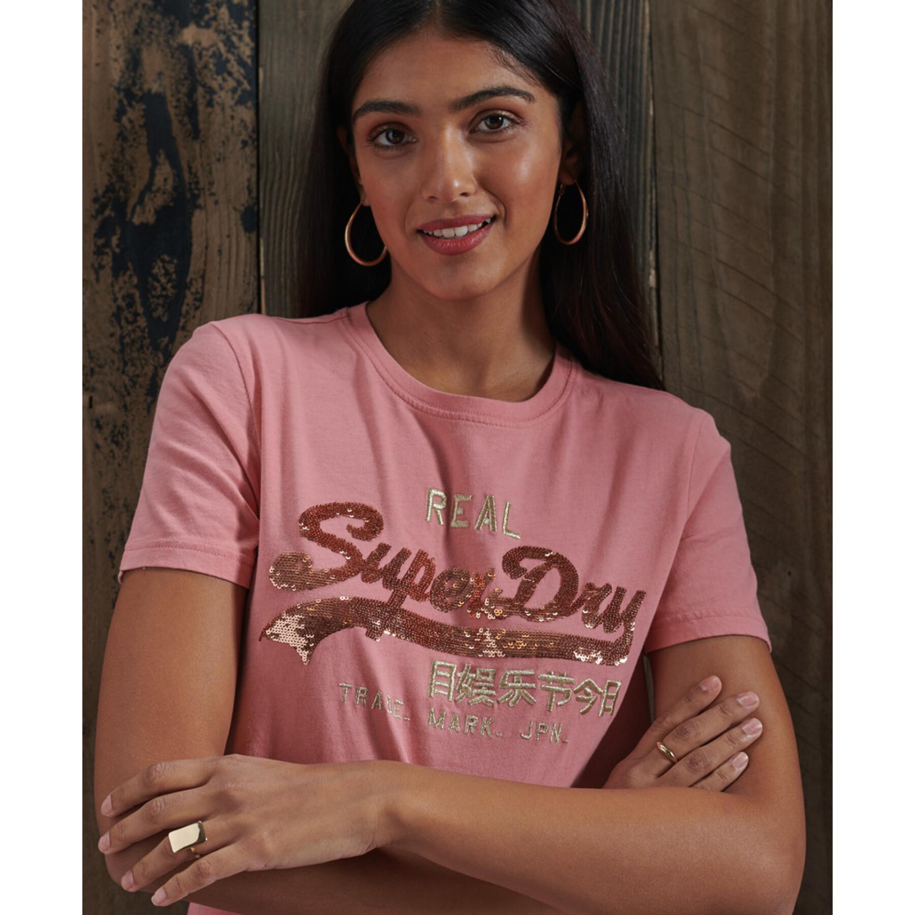 Vrouwen t-shirt met lovertjes Superdry Vintage Logo